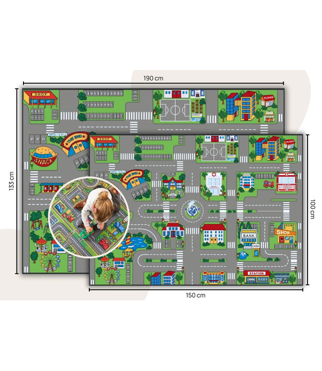 Kinder-Spielteppich Stadt & Straßen – weiche Matte mit Anti-Rutsch-Boden