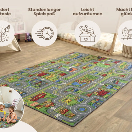 Kinder-Spielteppich Stadt & Straßen – weiche Matte mit Anti-Rutsch-Boden